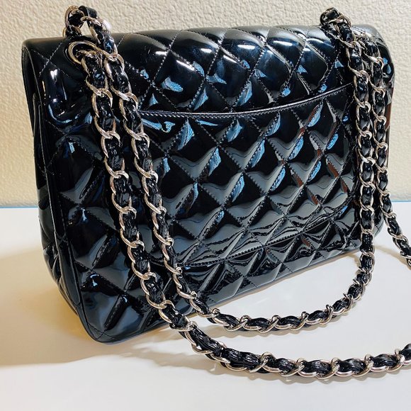 Chanel Jumbo Black Patent Leather Double Flap Silver Hardware Shoulder Bag - Picture 2 of 7